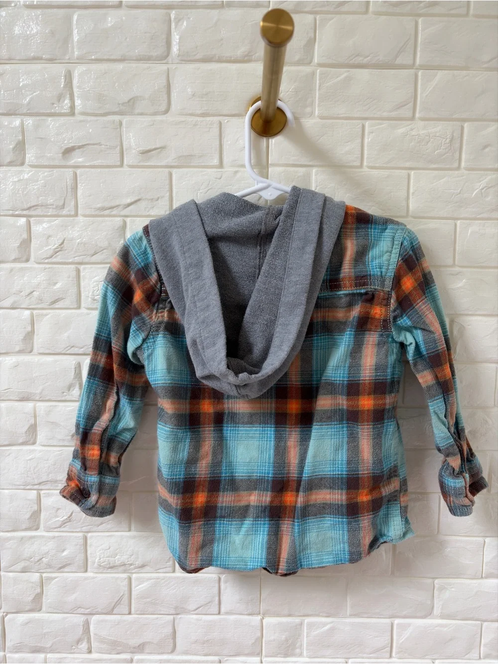 OshKosh B'gosh Blue & Orange Plaid Hooded Button-Down Shirt